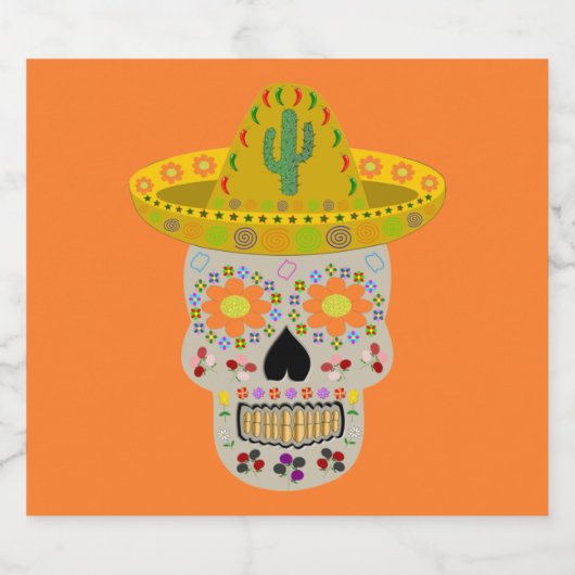 Mexicaanse dag van de dode schedel bier etiket (Enkel label)