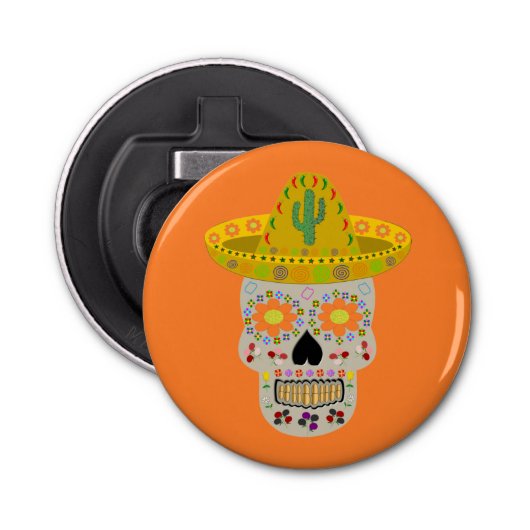 Mexicaanse dag van de dode schedel button flesopener (Voorkant)