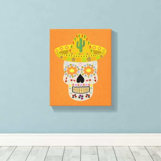 Mexicaanse dag van de dode schedel canvas afdruk (Insitu (Houten vloer))