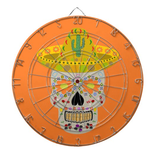 Mexicaanse dag van de dode schedel dartbord (Voorkant)