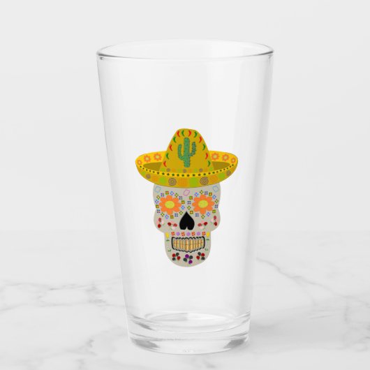 Mexicaanse dag van de dode schedel glas (Voorkant)