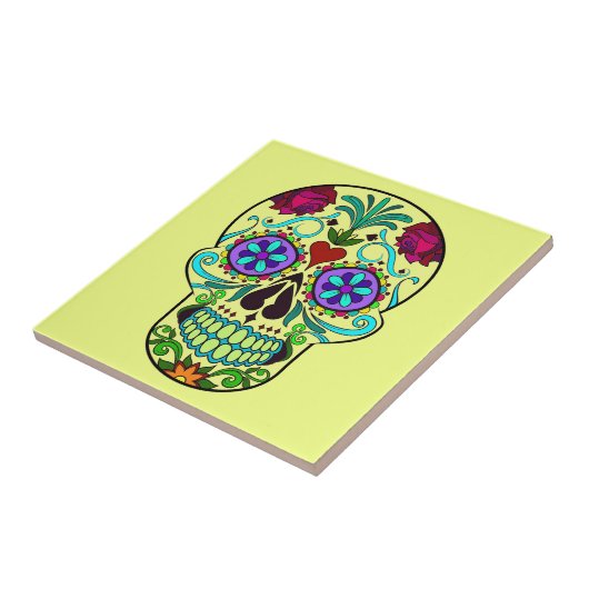 Mexicaanse Dag van de Dode Schedel Keramische Tege Tegeltje (Zijkant)