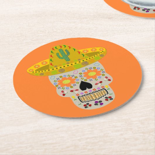 Mexicaanse dag van de dode schedel ronde kartonnen onderzetter (Gebogen)