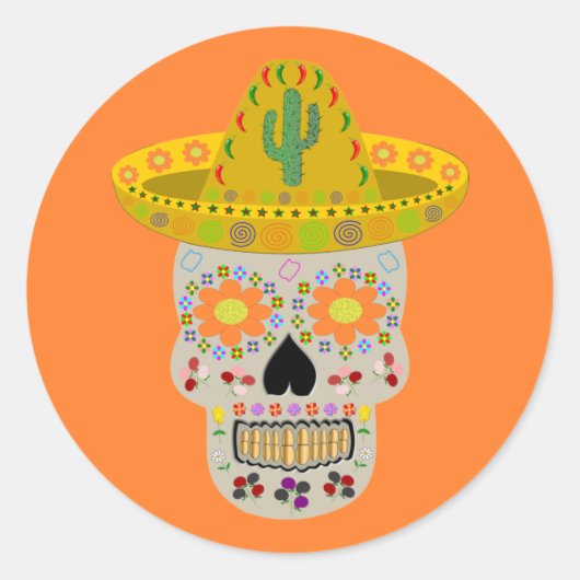 Mexicaanse dag van de dode schedel ronde sticker (Voorkant)