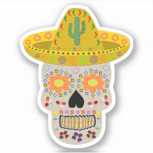 Mexicaanse dag van de dode schedel sticker (Voorkant)