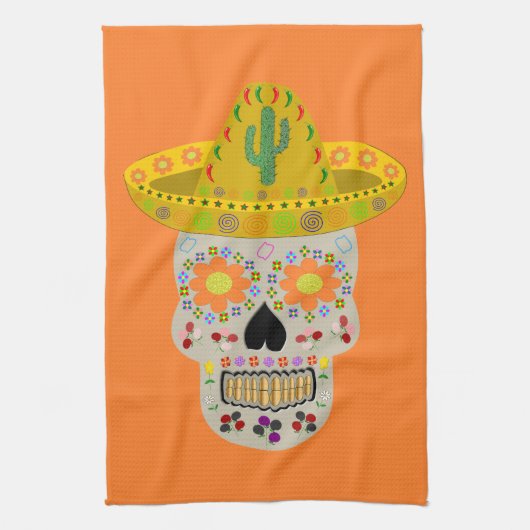 Mexicaanse dag van de dode schedel theedoek (Verticaal)