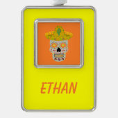 Mexicaanse dag van de dode schedel verzilverd omlijst ornament (Voorkant)