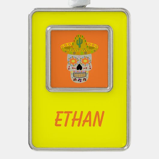 Mexicaanse dag van de dode schedel verzilverd omlijst ornament (Voorkant)