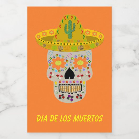 Mexicaanse dag van de dode schedel voedselcontainer etiket (Enkel label)