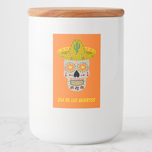 Mexicaanse dag van de dode schedel voedselcontainer etiket (Voorkant)