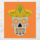 Mexicaanse dag van de dode schedel wijn etiket (Enkel label)