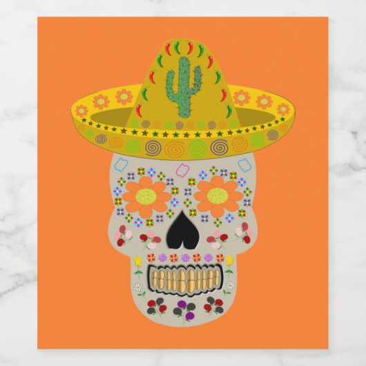Mexicaanse dag van de dode schedel wijn etiket (Enkel label)