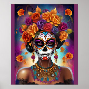 Mexicaanse dag van de dode suiker schedel meisje poster