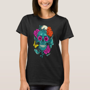 Mexicaanse Dag van de Dode Suikerschedel Paarse Bl T-shirt