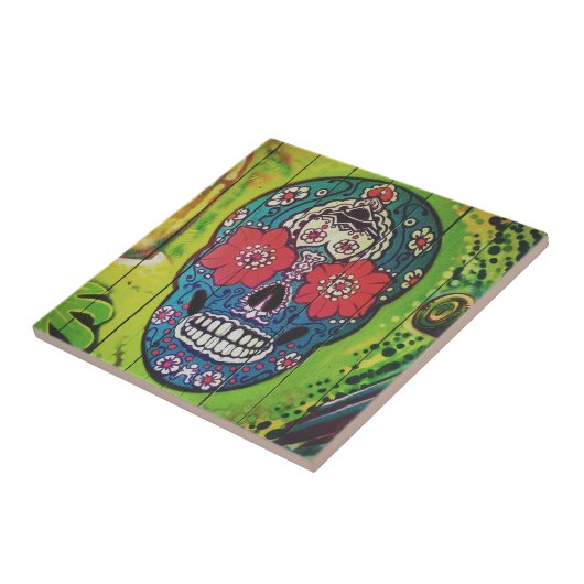 Mexicaanse DAG van de DODEN graffiti schedel kunst Tegeltje (Zijkant)