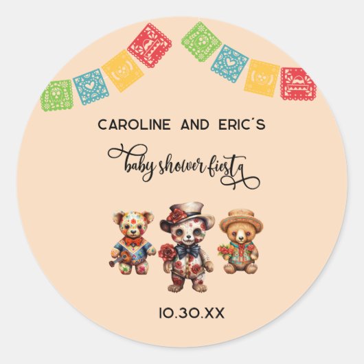 Mexicaanse Dag van het Dode Baby shower Fiesta Ronde Sticker (Voorkant)