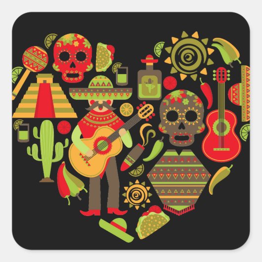 Mexicaanse dag van het dode Mexico Vierkante Sticker (Voorkant)