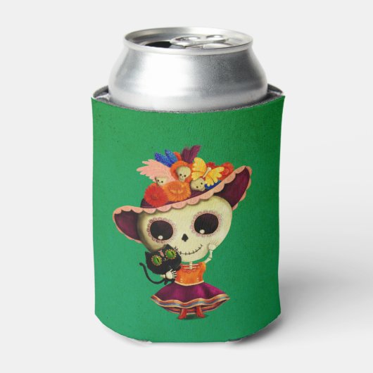 Mexicaanse dag van het dodenmeisje blikjeskoeler (Blikje Voorkant)