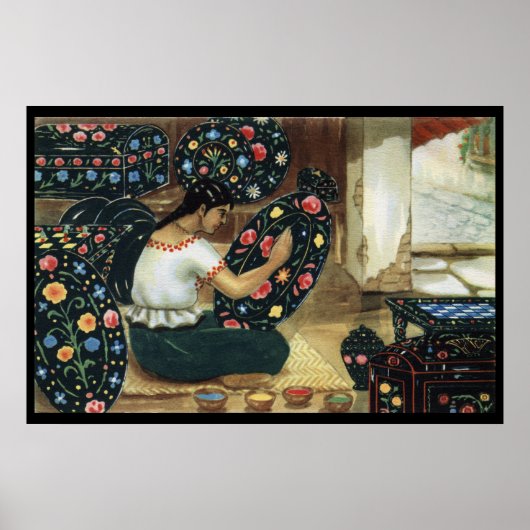 Mexicaanse dame schildert kleurrijk vivid bord pos poster (Voorkant)