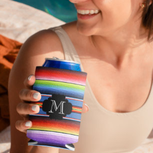 Mexicaanse Deken Fiesta Strepen Kleurrijk Monogram Blikjeskoeler