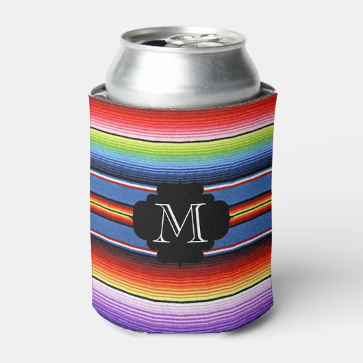 Mexicaanse Deken Fiesta Strepen Kleurrijk Monogram Blikjeskoeler (Blikje Voorkant)