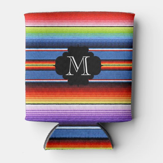 Mexicaanse Deken Fiesta Strepen Kleurrijk Monogram Blikjeskoeler (Voorkant)