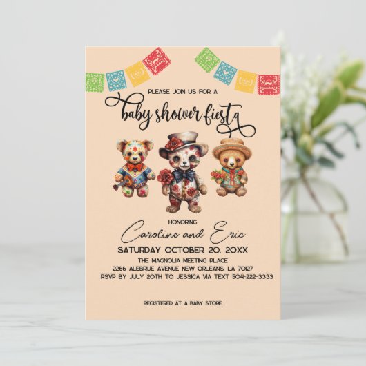 Mexicaanse Día de los Muertos Baby shower Fiesta Kaart (Staand voorkant)