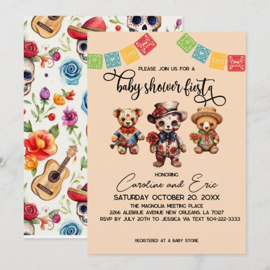 Mexicaanse Día de los Muertos Baby shower Fiesta Kaart (Voorkant / Achterkant)