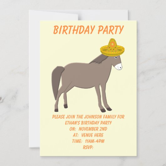 Mexicaanse Donkey Day of the Dead Custom Birthday Magnetische Uitnodiging (Voorkant)