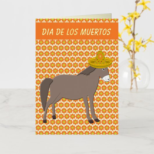 Mexicaanse Donkey Day of the Dead Custom Folie Wenskaart (Gele Bloem)