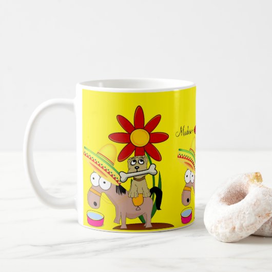 Mexicaanse Donkey Dog Sombrero Yellow Mok (Met donut)
