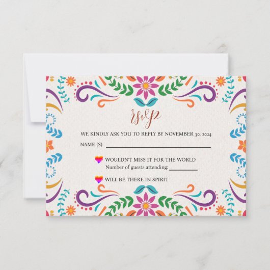 Mexicaanse Elegante Kleurrijke Bloemrijke Feesteli RSVP Kaartje (Voorkant)