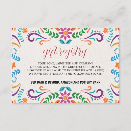 Mexicaanse Elegante Kleurrijke Floral Fiesta bruil Informatiekaartje (Voorkant)