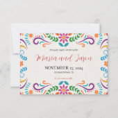 Mexicaanse Elegante Kleurrijke Floral Fiesta bruil Save The Date (Voorkant)