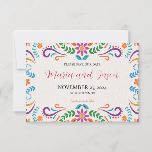 Mexicaanse Elegante Kleurrijke Floral Fiesta bruil Save The Date (Voorkant)