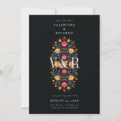 Mexicaanse Elegante Moderne Bloemen Rancho QR Huwe Save The Date (Voorkant)