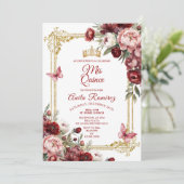 Mexicaanse elegante rode rozen vlinder quinceañera kaart (Staand voorkant)