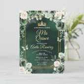 Mexicaanse Emerald Groen & Ivoor Wit Quinceañera Kaart (Staand voorkant)