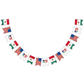Mexicaanse en Amerikaanse vlaggen en hartenbruilof Vlaggetjes