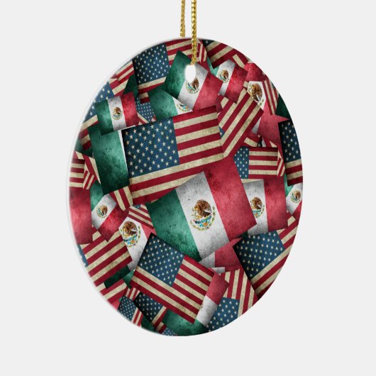 Mexicaanse en Amerikaanse vlaggen Keramisch Ornament (Rechts)