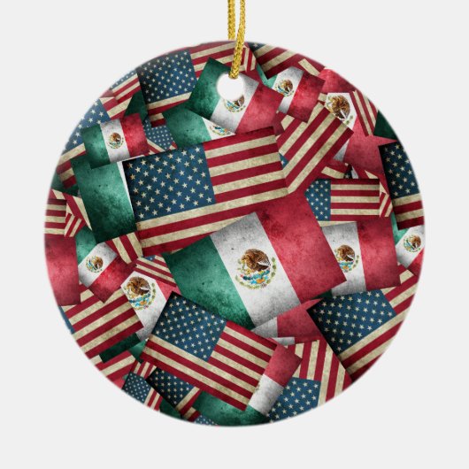 Mexicaanse en Amerikaanse vlaggen Keramisch Ornament (Voorkant)