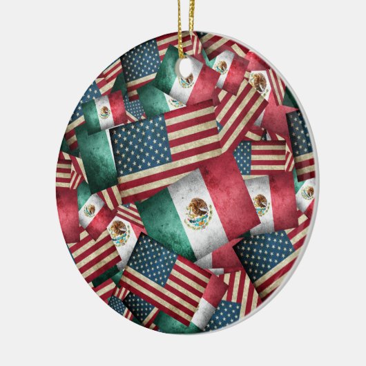 Mexicaanse en Amerikaanse vlaggen Keramisch Ornament (Links)