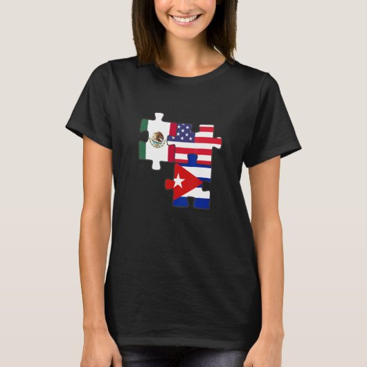 Mexicaanse en Cubaanse roots plus Amerikaanse vlag T-shirt (Voorkant)
