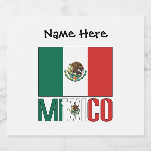 Mexicaanse en Mexicaanse vlag met Jouw naam Sparkling Wijnetiket (Enkel label)