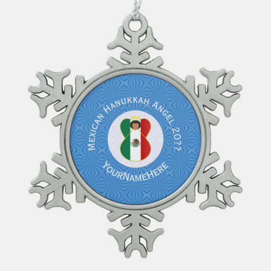 Mexicaanse engel Chanoeka vlag gepersonaliseerd Tin Sneeuwvlok Ornament (Voorkant)