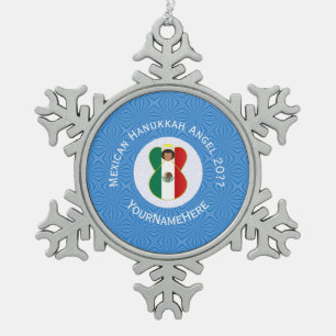Mexicaanse Engel Hanukka Vlag Persoonlijk Tin Sneeuwvlok Ornament