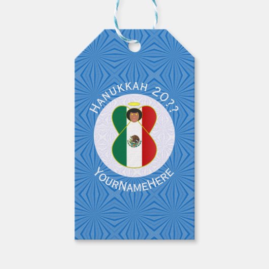 Mexicaanse Engel Hanukkah Vlag Gepersonaliseerd Cadeaulabel (Voorkant)