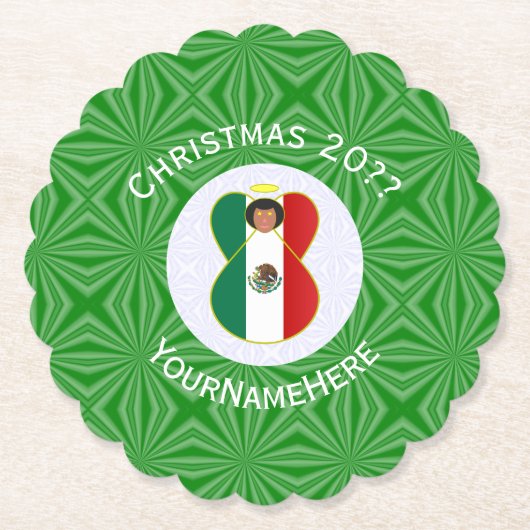 Mexicaanse engel kerst vlag gepersonaliseerd kartonnen onderzetters (Voorkant)