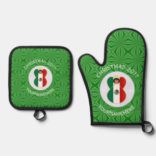 Mexicaanse engel kerst vlag gepersonaliseerd  ovenwant & pannenlap set