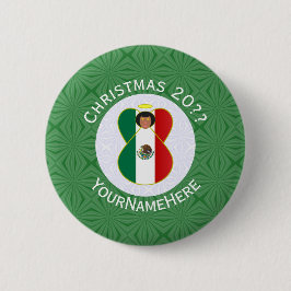 Mexicaanse engel kerst vlag gepersonaliseerd ronde button 5,7 cm
